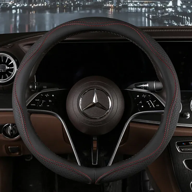 Color Name: Sky blue - Car Anti-Slip Leather Steering Wheel Cover Universal Car Steering Wheel Protective Cover Fashion Style 38cm Sport Style Cool