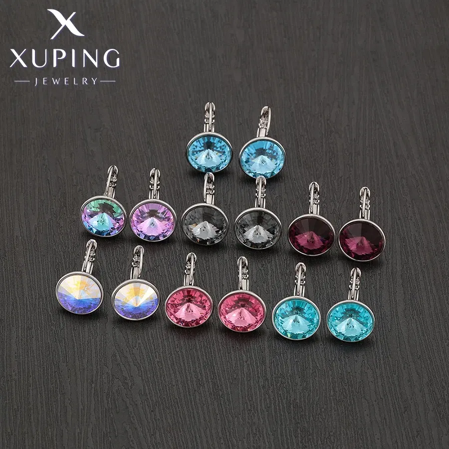 Metal Color: Rhodium Plated, Main Stone Color: camel - Xuping Jewelry? С?µрьги Elegant 12mm Round Stone Women Girls Hook Crystal Earring Exquisite Gift Party A00622051