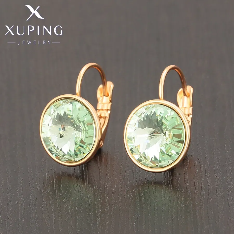 Metal Color: Rhodium Plated, Main Stone Color: camel - Xuping Jewelry? С?µрьги Elegant 12mm Round Stone Women Girls Hook Crystal Earring Exquisite Gift Party A00622051