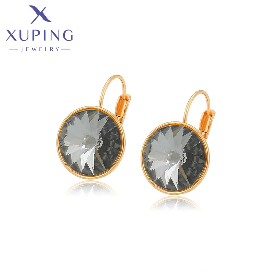 Metal Color: Rhodium Plated, Main Stone Color: camel - Xuping Jewelry? С?µрьги Elegant 12mm Round Stone Women Girls Hook Crystal Earring Exquisite Gift Party A00622051