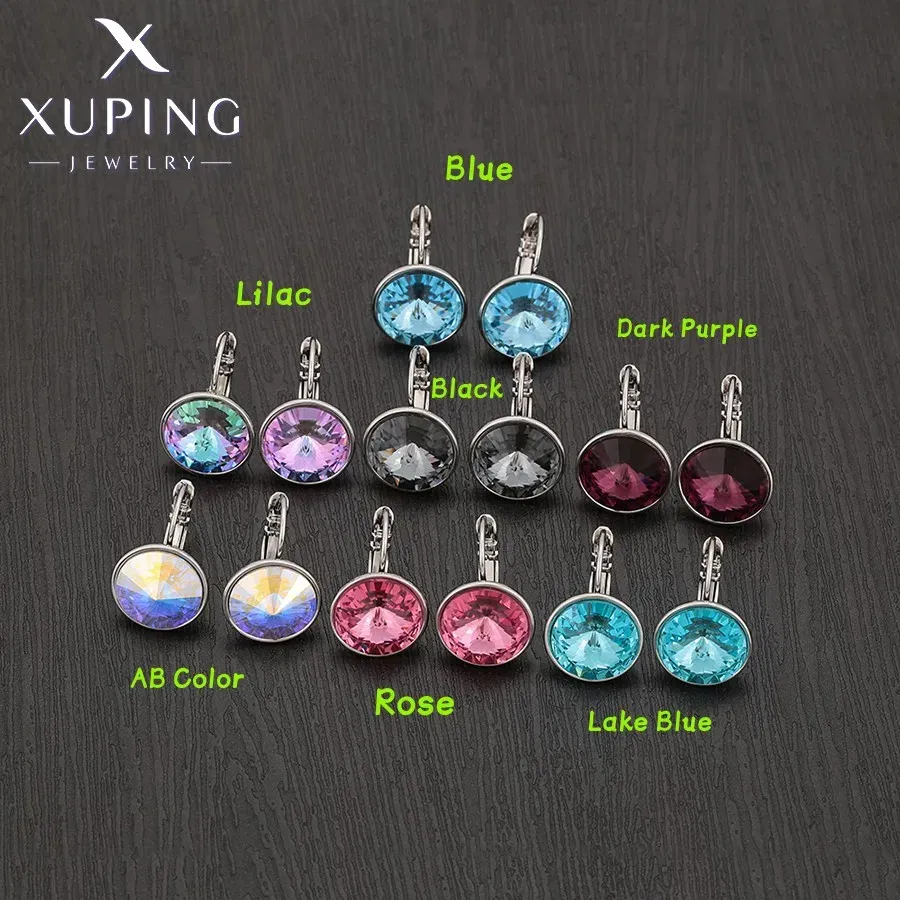 Metal Color: Rhodium Plated, Main Stone Color: camel - Xuping Jewelry? С?µрьги Elegant 12mm Round Stone Women Girls Hook Crystal Earring Exquisite Gift Party A00622051