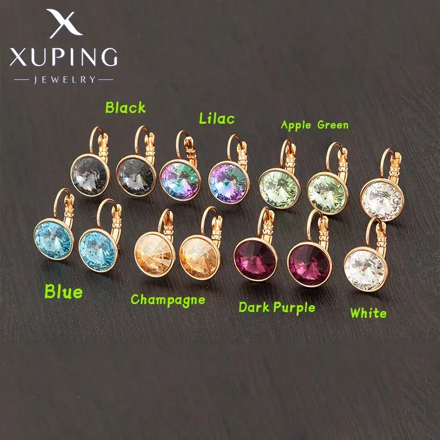 Metal Color: Rhodium Plated, Main Stone Color: camel - Xuping Jewelry? С?µрьги Elegant 12mm Round Stone Women Girls Hook Crystal Earring Exquisite Gift Party A00622051