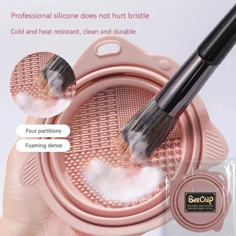 Color: Orange - Makeup Brush Cleaner Cleaning Bowl Brush Tool Set Thorough Cleaning Without Hurting Bristles Wet & Dry Powder Puff Dry Cleaner
