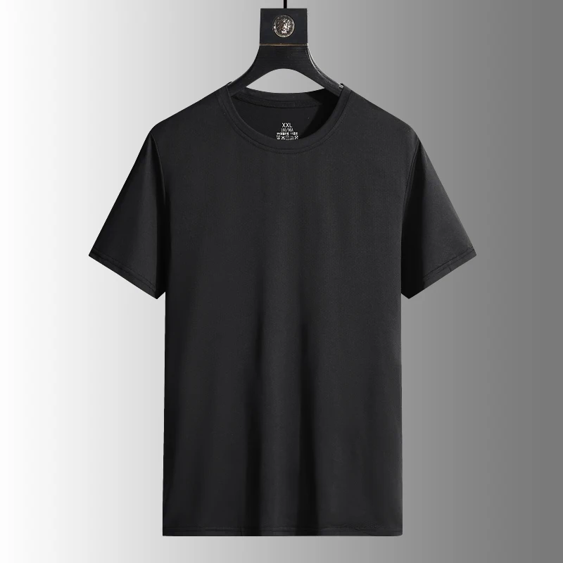 Color: Khaki, Size: M - Men's Silk Ice Round Collar T-shirt, Simple Running Fitness Suit, Breathable Thin T-shirt, Quick Dry T-shirt, Summer