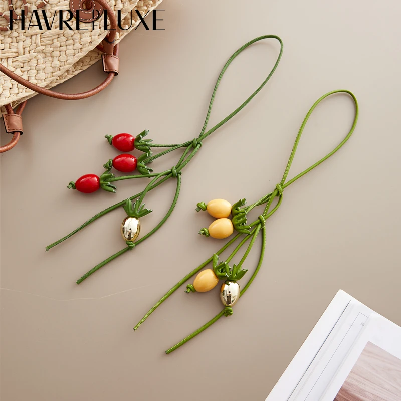 Color: Gold - Cowhide bag charm exquisite tomato string pendant woman all-match cute backpack pendant bag accessories