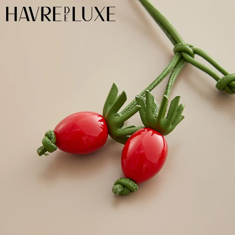 Color: Gold - Cowhide bag charm exquisite tomato string pendant woman all-match cute backpack pendant bag accessories