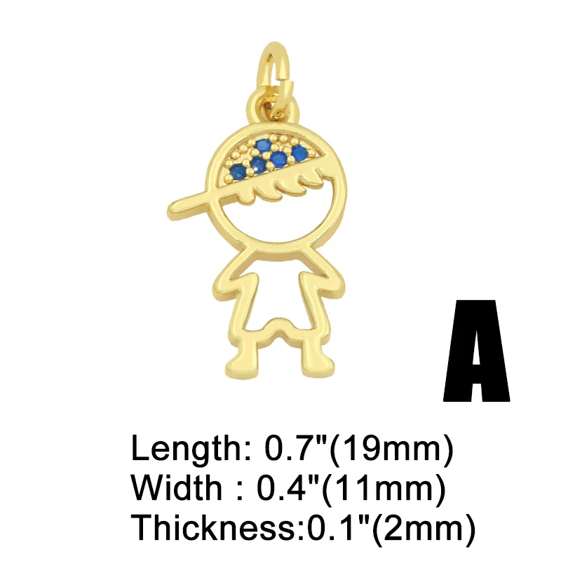 Metal color: BROWN - OCESRIO Gold Plated CZ Small Boy and Girl Charms for Necklaces Copper DIY Handmade Pendants for Earrings Wholesale chma091