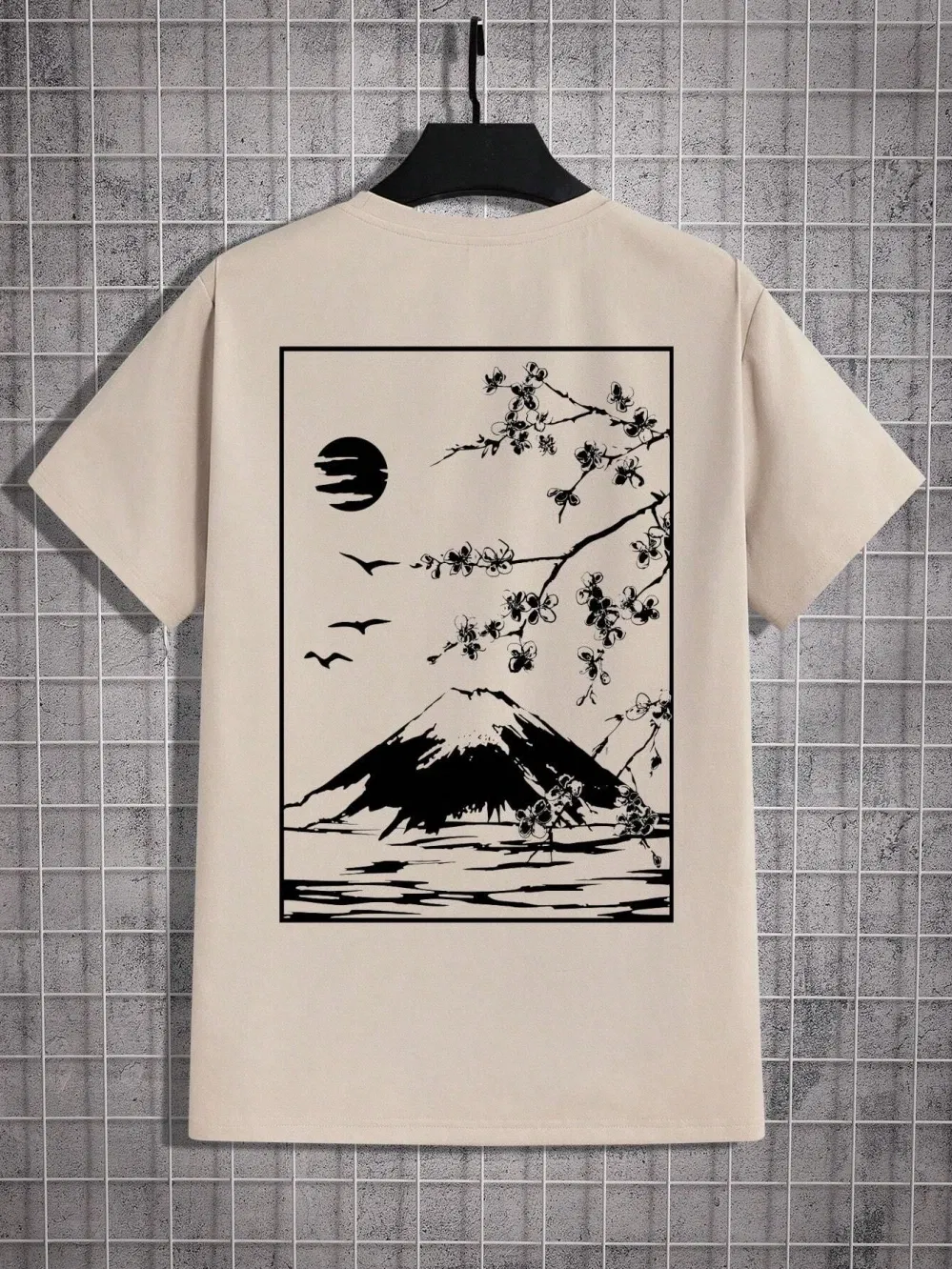 Color: black, Size: S - Tokyo Sakura Mount Fuji Business Card T Shirt Men Fashion Tee Clothing Cotton Summer Casual Tops Hip Hop Loose Cotton T-Shirt