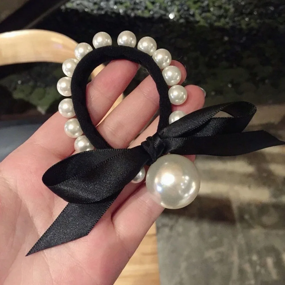 Color: Desert Camouflage - 2022 Fashion Woman Big Pearl Hair Ties Korean Style Hairband Scrunchies Girls Ponytail Holders Rubber Band Hair Accessories