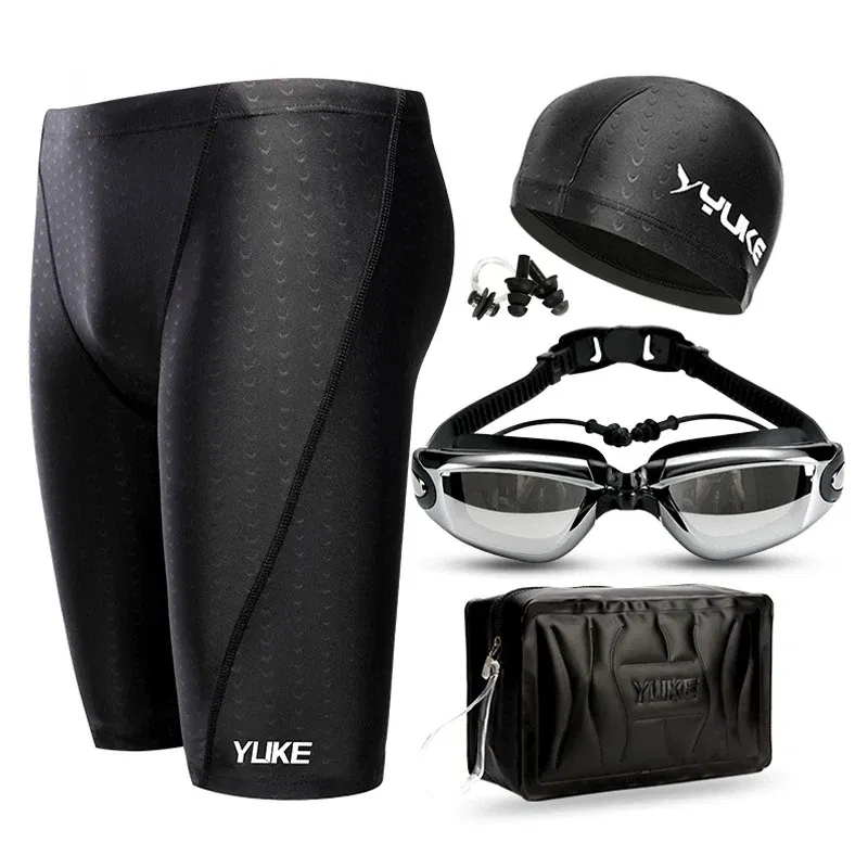 Color: Sky blue, Size: XXL - Men Swimming Shorts Waterproof Competition Swim Equipment Goggles with Ear-plug Cap Case Trunks Briefs Swimwear Half Pants 2022