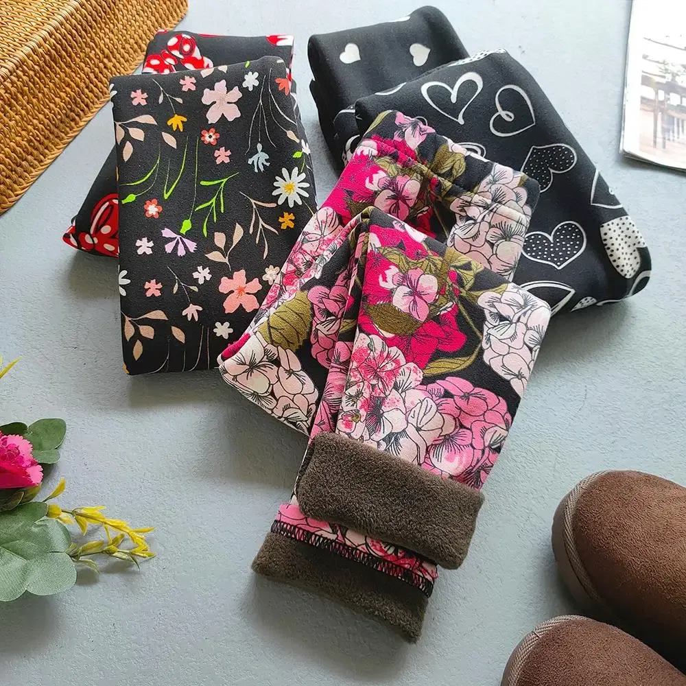 Color: Blue, Kid Size: 9 - Autumn Winter Print Flowers Thick Warm Kids Toddler Baby Girls Leggings Children's Pants