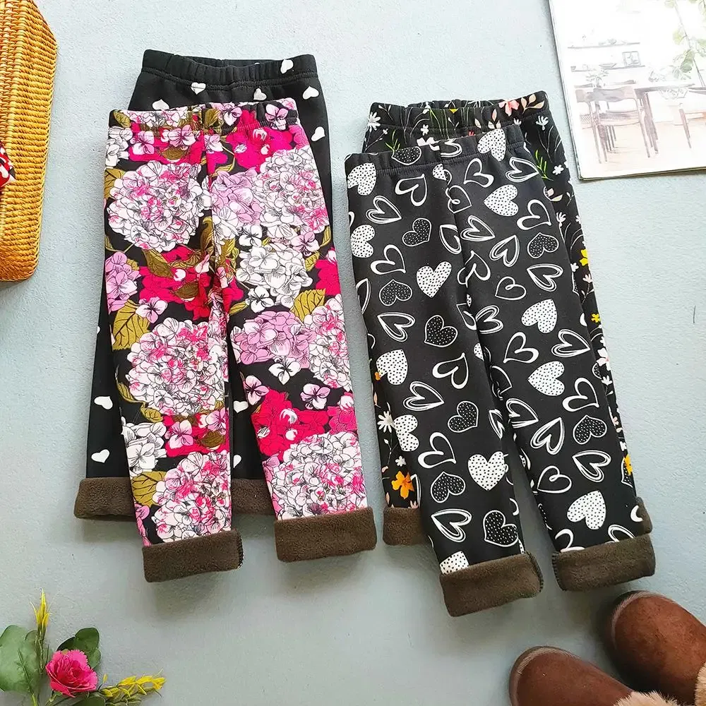 Color: Blue, Kid Size: 9 - Autumn Winter Print Flowers Thick Warm Kids Toddler Baby Girls Leggings Children's Pants