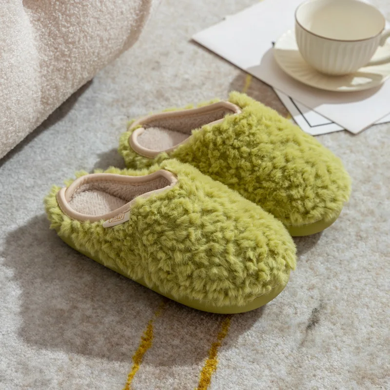 Color: Olivine, Shoe Size: 36-37, Ships From: CHINA - Crestar Warm Fluffy Women Slippers Winter New Indoor Soft Sole Fuzzy Bedroom Flat Slides Non-slip Fleece Lind Fur House Slippers
