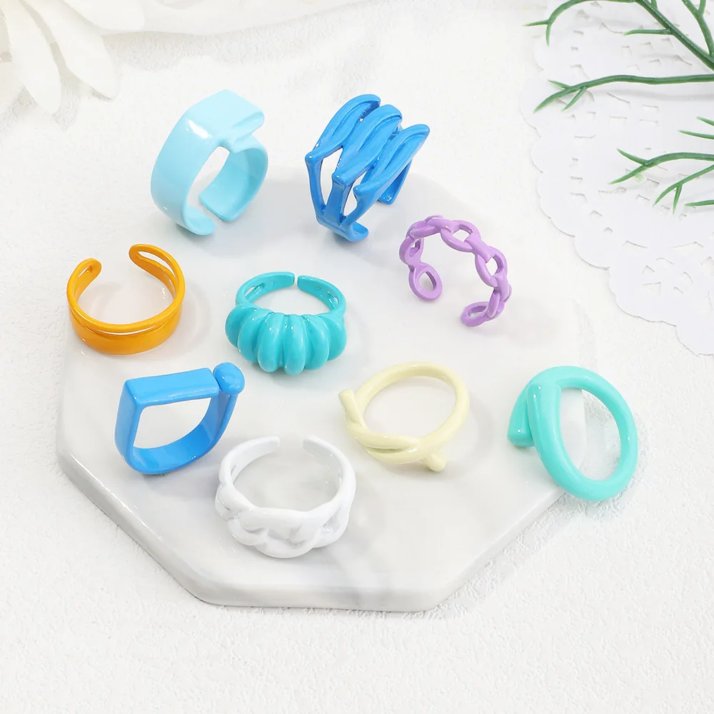 Main Stone Color: Red - 2022 New Trendy Irregular Geometry Open Adjustable Rings Korean Simple Personality Color Rings For Women Jewelry Gifts