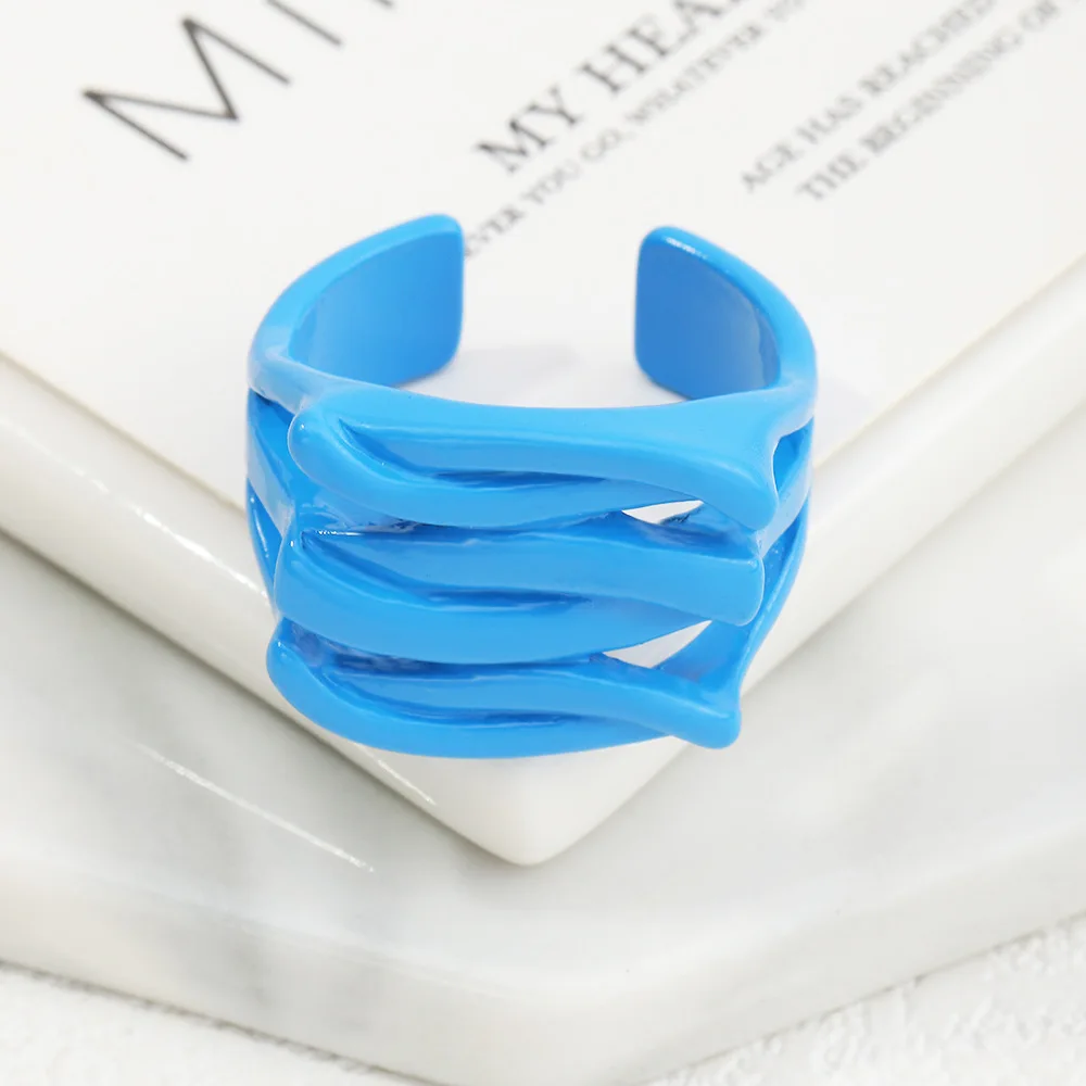 Main Stone Color: Red - 2022 New Trendy Irregular Geometry Open Adjustable Rings Korean Simple Personality Color Rings For Women Jewelry Gifts
