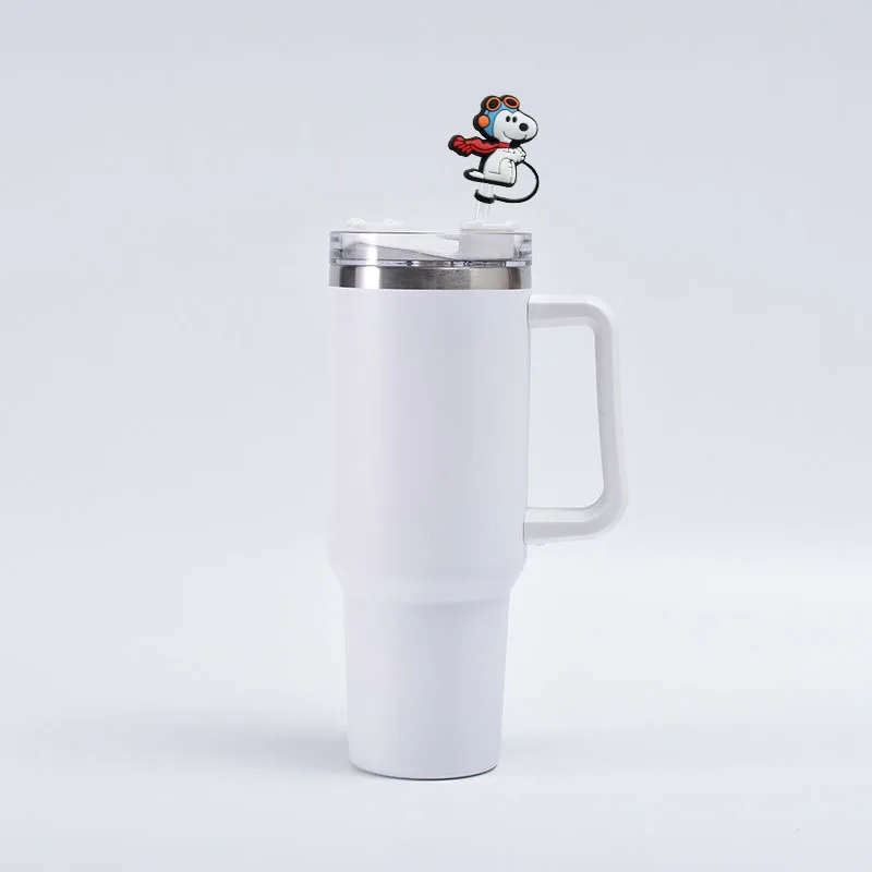 Color: Silver - 1-12PCS Cute  MINISO Snoopy Straw Cover Cap With 30&40Oz Cup10mm Straw Toppers Reusable Dust-Proof Straw Caps Cartoon Drink Stra