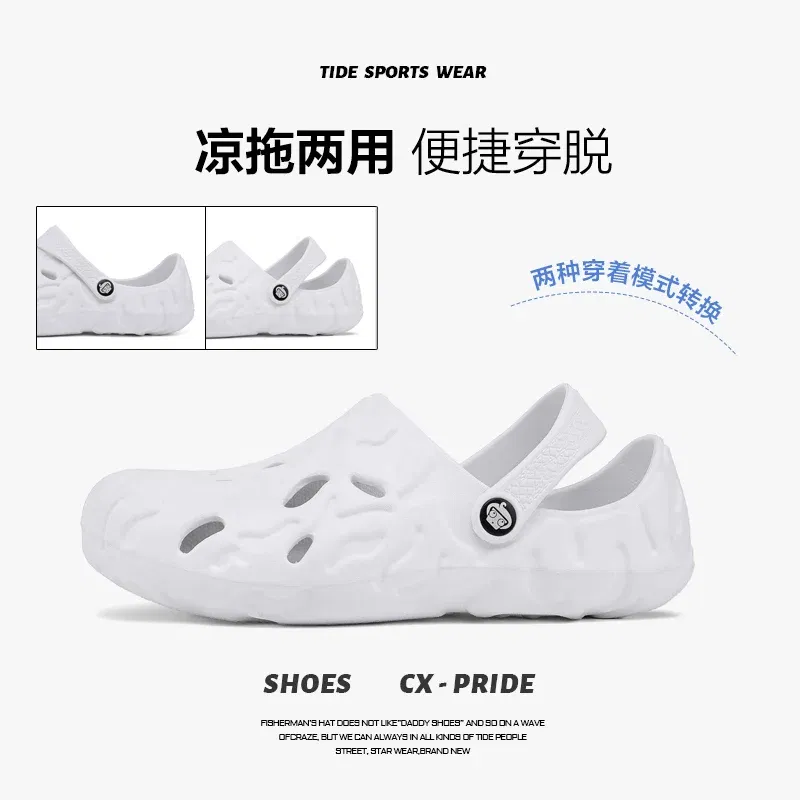 Color: Dark Grey, Shoe Size: 39 - Men Summer Slippers Thick Sole Mens Clogs Sandals Hollow Breathable Flip Flops Sandals Shoes Fashion Beach Slippers