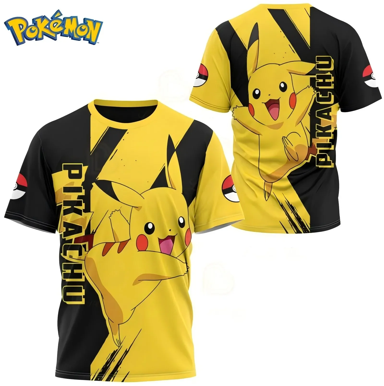 Color: Gold, Size: 8XL - ?€Miniso) Pokemon Men's Casual Wear T Shirts Cartoon Children Round Neck Short Sleeves Summer Clothing Pikachu Cartoon Print Tops
