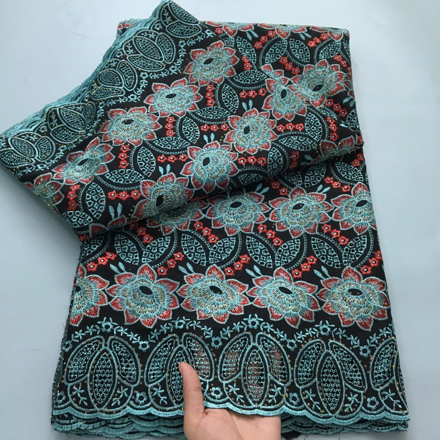 Color: BROWN, length: 5 yards, Width: 120cm - White Swiss Lace Fabric High Quality 5 Yards Embroidered Nigerian Cotton Lace Fabric 2025 African Party Dress for Women A4182