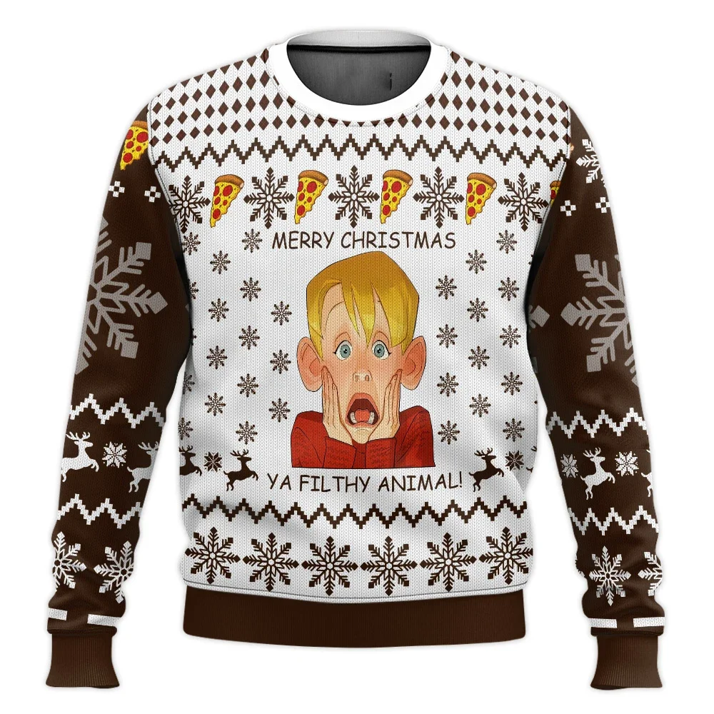 Color: Pink, Size: XL, Ships From: CHINA - Merry Christmas alone at home Ugly Christmas sweater cartoon animation Men's pullover 2026 fashionable couple shirts Sweatshirt