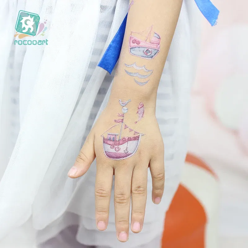 Color: Mixed Color - 1Sheets Vehicle Temporary Tattoo Small Cars Helicopter Train Steamship Hot Air Balloon Kid  Waterproof  Fake Tattoo Sticker