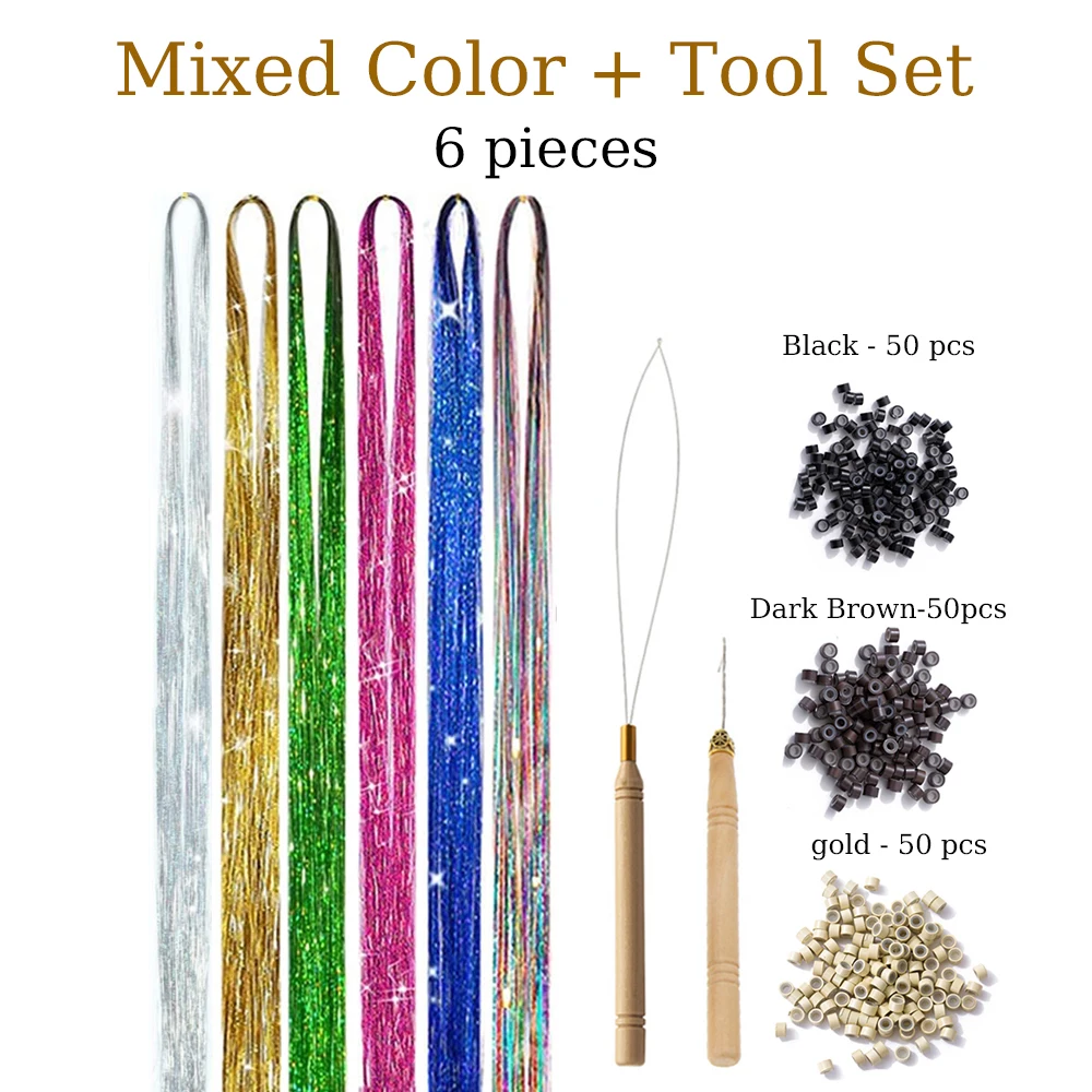 Color: 24/613#, Stretched Length: 26inches - 48 Inch Hair Tinsel Kit With Tool 1200 strands Tinsel Hair Extensions 12 Colors Fairy Hair Tinsel, Sparkling Shiny Hair Tinsel