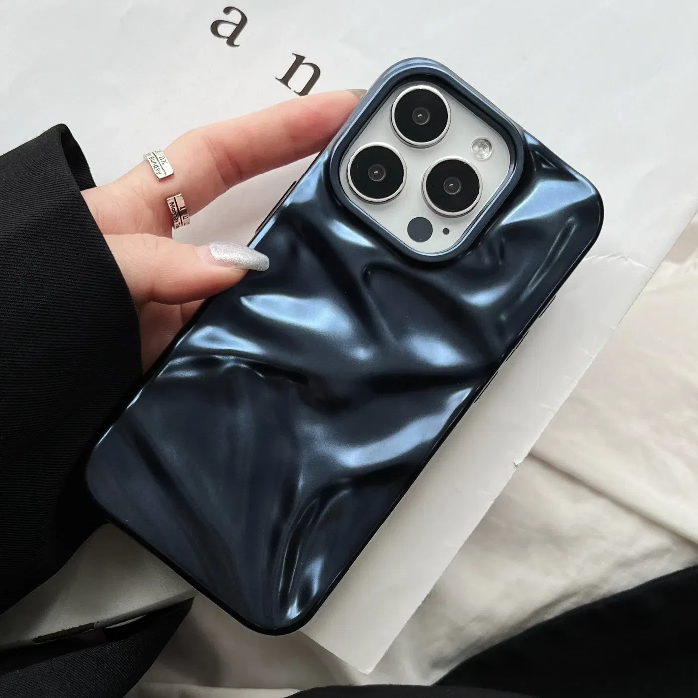 Color: Silver, Compatibility by Model: iPhone 12 Pro Max - Soft Matte 3D Wavy Pattern Phone Case For iPhone 16 17 ProMax 17 Air 15 14 Plus 13 12 Pro Max 11 ins Water Ripple Creative Cover