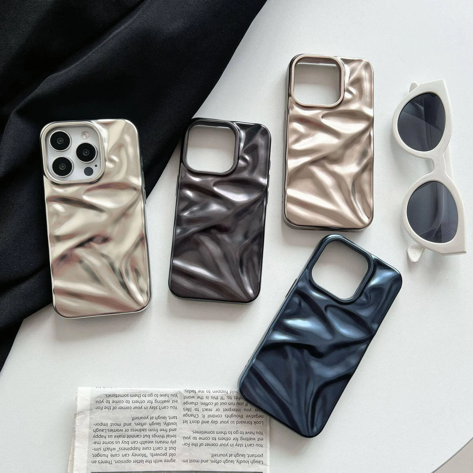 Color: Silver, Compatibility by Model: iPhone 12 Pro Max - Soft Matte 3D Wavy Pattern Phone Case For iPhone 16 17 ProMax 17 Air 15 14 Plus 13 12 Pro Max 11 ins Water Ripple Creative Cover