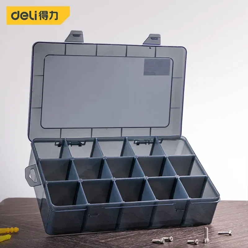 Color: Blue - 1Pcs Multi-lattice Slots Tool Case Storage Boxes Adjustable Transparent Tool Box Screw Craft Jewelry Accessories Organizer Box
