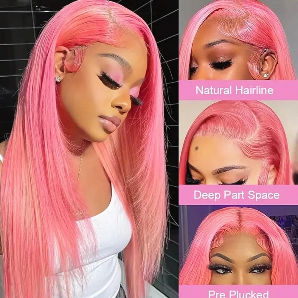 Stretched Length: 36inches, Hair Color: #2, Density: 200%, Ships From: CHINA - Bone Straight 13x6 HD Light Pink Lace Front Wigs 100% Human Hair For Women Brazilian 613 Color 13x4 Lace Frontal Wig Pre Plucked