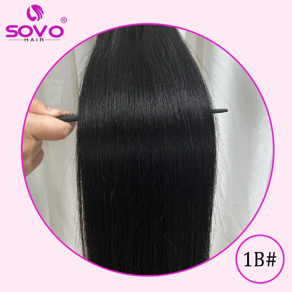 Color: #1B, Length: 6inches - SOVO Clip In Hair Extensions Human Hair 3 Pieces Bone Straight Clip Ins Hair Extension 60-90G Real Natural European Hair 12-26"