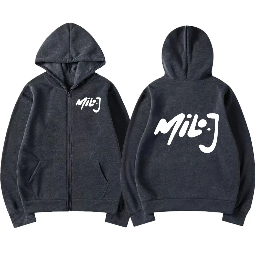 Color: black, Size: XL - Rapper Milo J Logo Merch Zipper Hoodies Men's Women Fashion Hip Hop Zip Up Hooded Sweatshirts Casual Oversized Jackets Pullovers