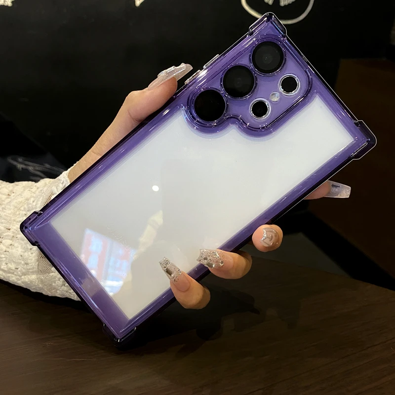 Color: PURPLE, Material: aluminum - Luxury Shockproof Clear Acrylic Case For Samsung Galaxy S24 S23 FE S22 Plus S24 Ultra A34 A54 A15 A25 A35 A55 A53 5G Hard Cover
