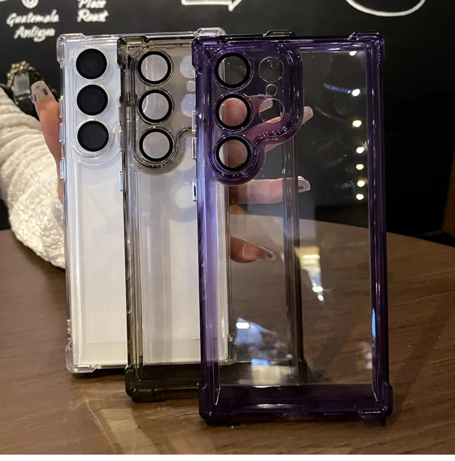 Color: PURPLE, Material: aluminum - Luxury Shockproof Clear Acrylic Case For Samsung Galaxy S24 S23 FE S22 Plus S24 Ultra A34 A54 A15 A25 A35 A55 A53 5G Hard Cover