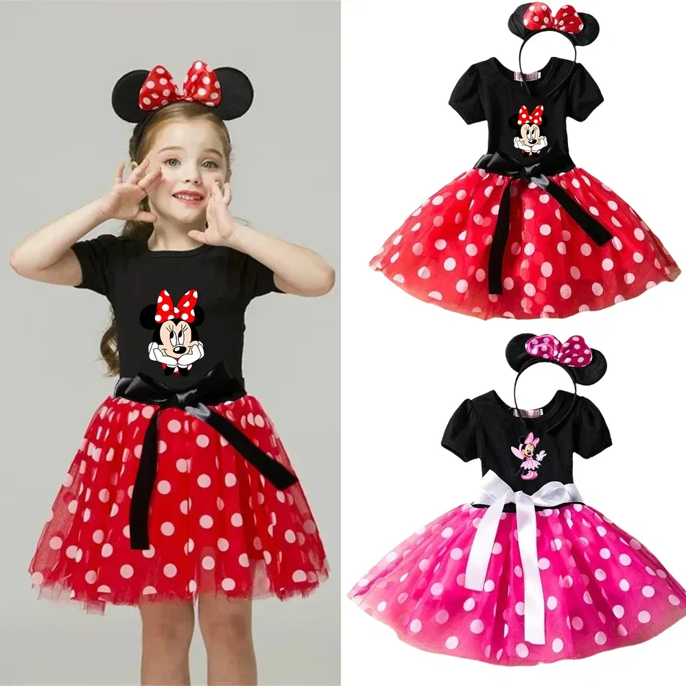 Color: SKY BLUE, Kid Size: 4T - Mickey Minnie Mouse Baby Girls Cosplay Costume Kids Fancy Polka Dot Dress Princess Dress Children Birthday Party Clothing Gift