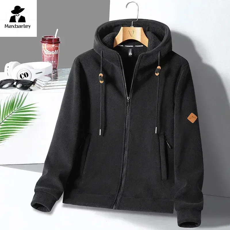 Color: GRAY, Size: S - Winter Warm Cashmere Jacket Mens High-end Ski Fleece Iined Thickened Hoodie Coat Casual Womens Outdoor Camping Cold-proof Jacket