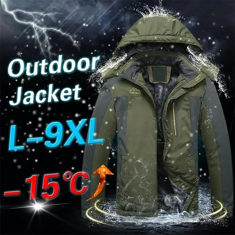 Color: Black, Size: XXS - Winter Jacket Men Thick Fleece Waterproof Outwear unload Jackets Men's Windbreaker Army Parka Raincoat Coats Plus Size 8XL 9XL