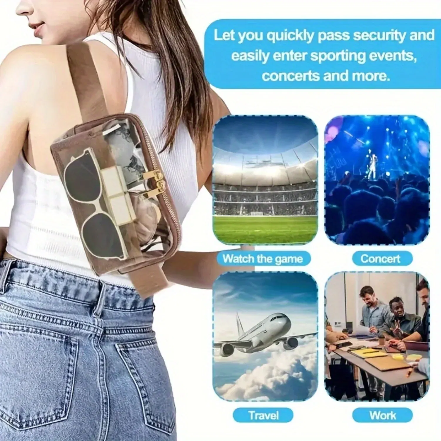Color: WHITE, Ships From: CHINA - Transparent PVC Waist Pack - Fashion Zipper Fanny Pack for Sports Events, Concerts, Travel & Beach - Universal Fit, Solid Color,