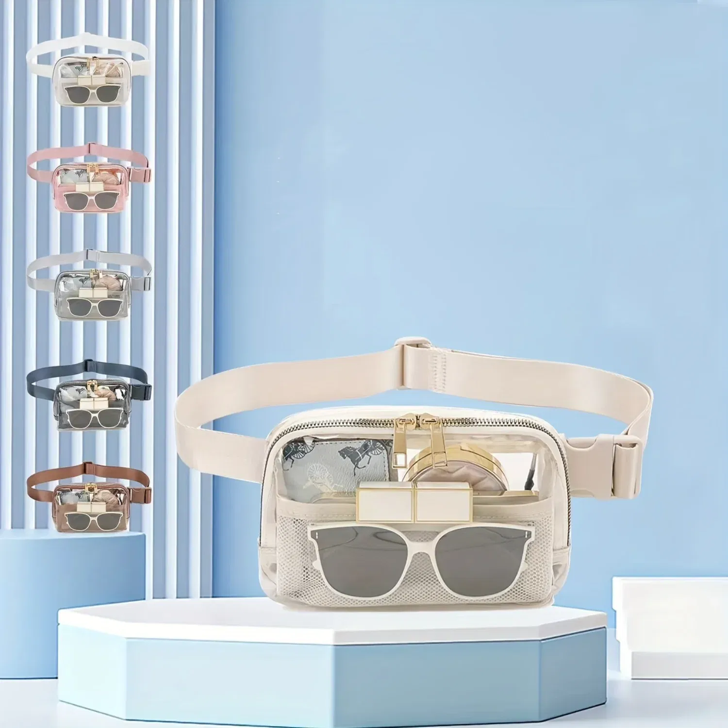 Color: WHITE, Ships From: CHINA - Transparent PVC Waist Pack - Fashion Zipper Fanny Pack for Sports Events, Concerts, Travel & Beach - Universal Fit, Solid Color,