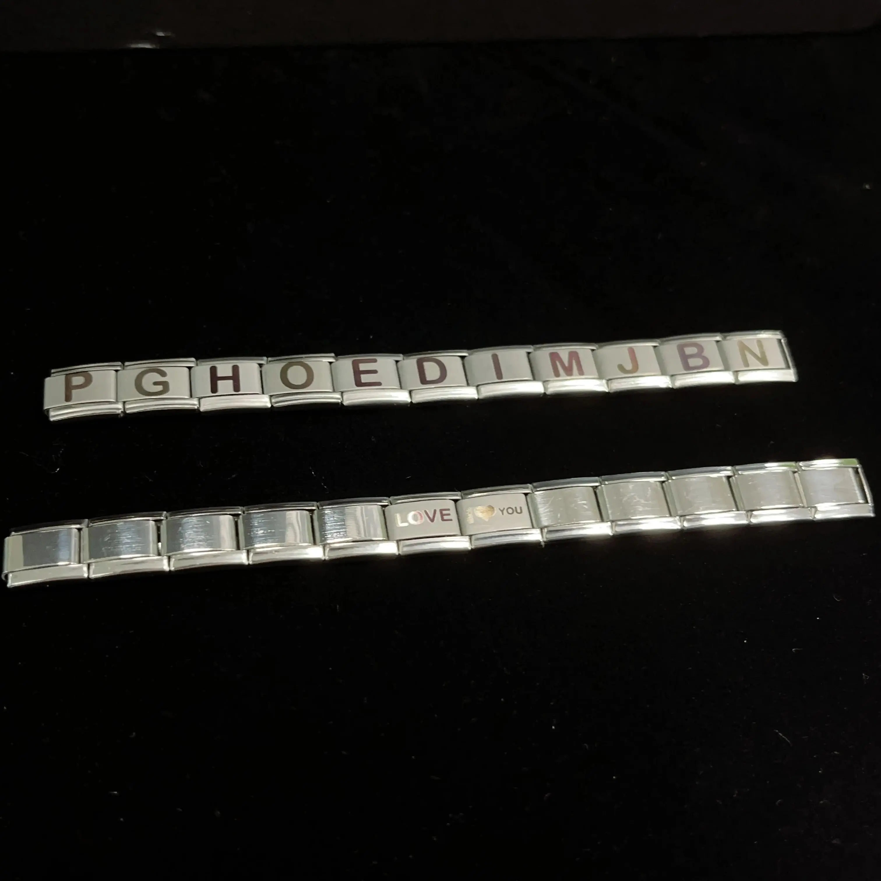 Metal Color: Gold-color, Main Stone Color: WHITE - New DIY Italian Charm 9mm Module Bracelet 26 English letter Stainless Steel Elastic Bracelets for Men and Women Gift