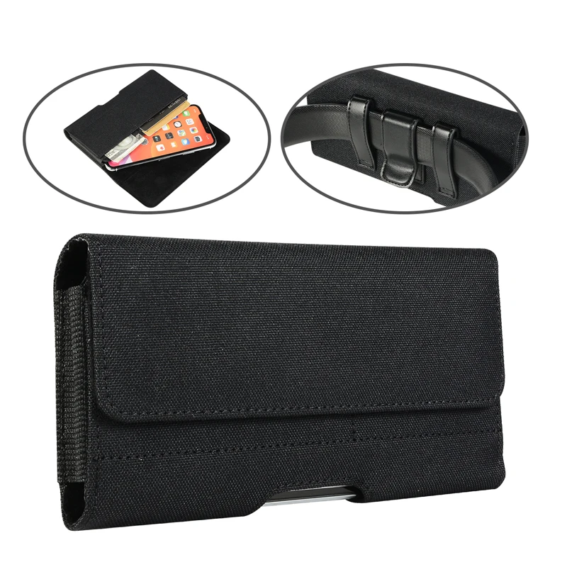 Color: black - Universal Casual Phone Pouch Waist Bag For iPhone Samsung Google Smart Phone Case Belt Clip Holster Oxford Cloth Bag Flip Cover