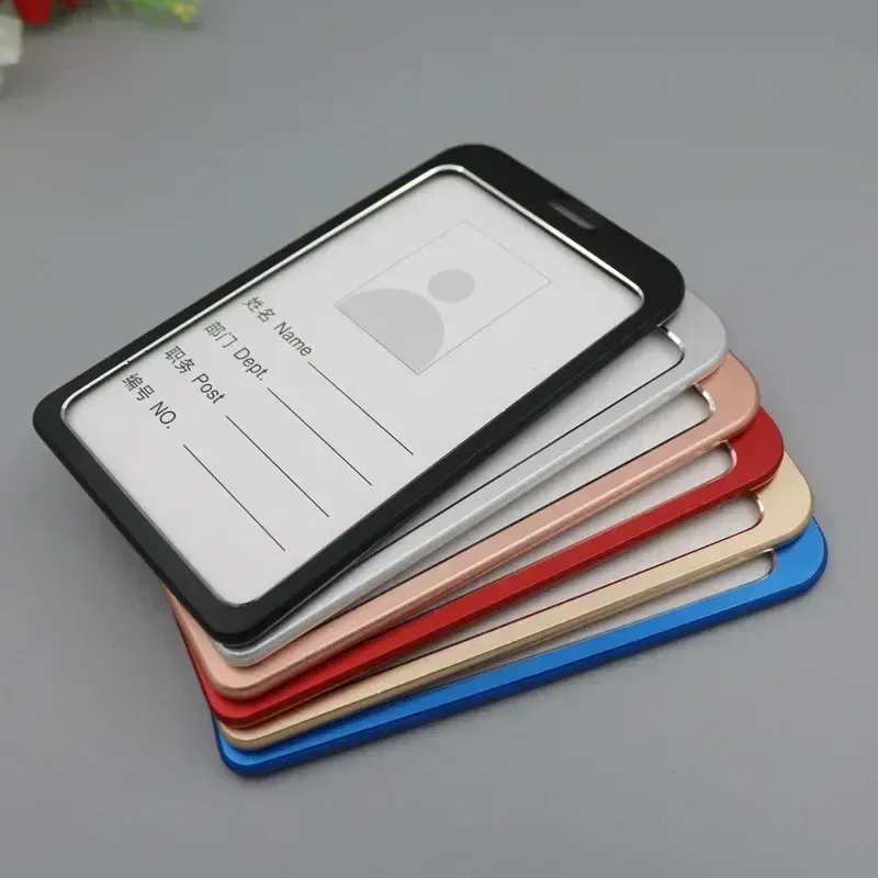 Color: dark blue - Aluminum Alloy Card Cover Case Women Men Work Name Bank ID Card Holders Business Badge Case Credit Card Badge Case Bag Pouch