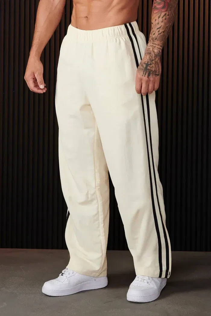 Color: Blue, Size: M - Jogger Men's Sweatpants Gym Sports Fitness Splicing Strips Printing Mid Waist Casual Pants Ya Fashion Men Clothing Wide Leg Pan