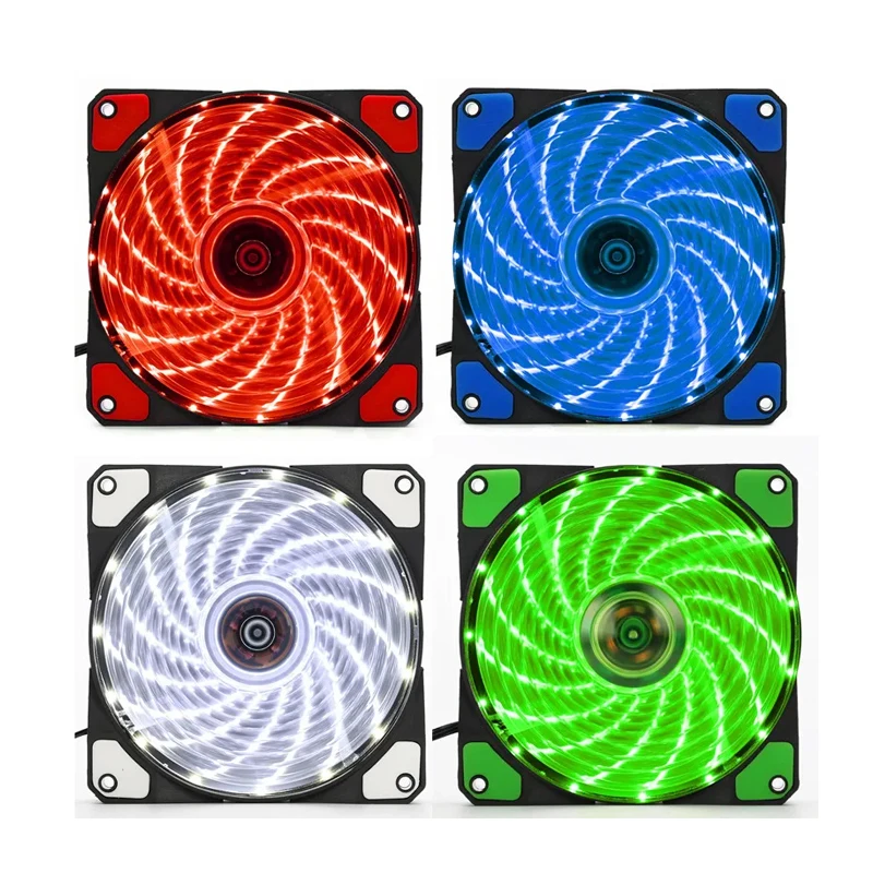 Color: Blue, Blade Color: WHITE, RGB Support: Fixed Color - 12CM RGB LED PWM Light Heat Dissipation Fan 12V DC 15 33 Lights Computer Case Cooling Fan