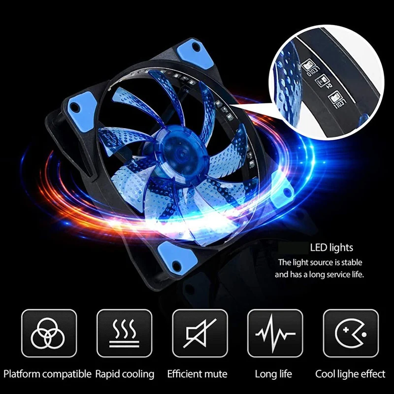 Color: Blue, Blade Color: WHITE, RGB Support: Fixed Color - 12CM RGB LED PWM Light Heat Dissipation Fan 12V DC 15 33 Lights Computer Case Cooling Fan
