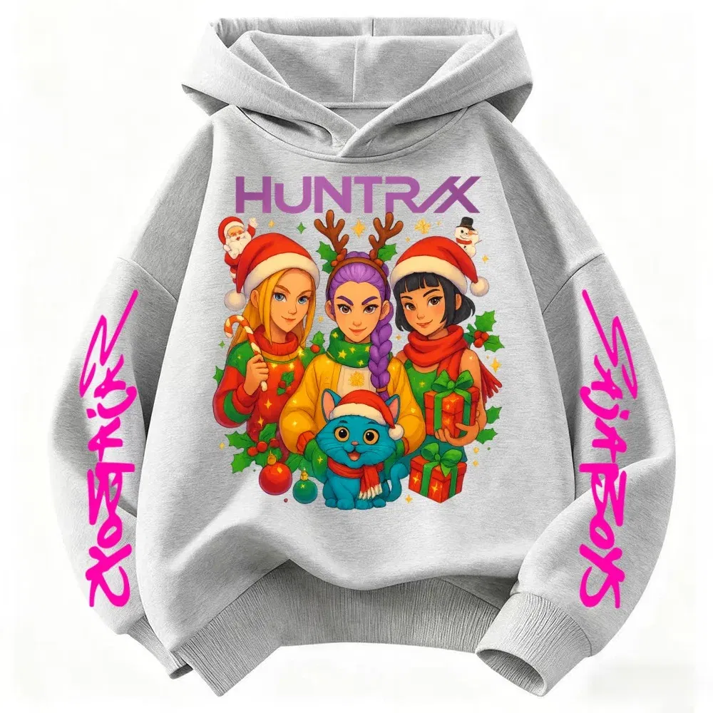 Color: Gold, Kid Size: 7 - KPop Demon Hunters Christmas Hoodie Girls Fashion Casual Sweatshirt Movie Kids K-Pop Demon Hunters Hooded Tops