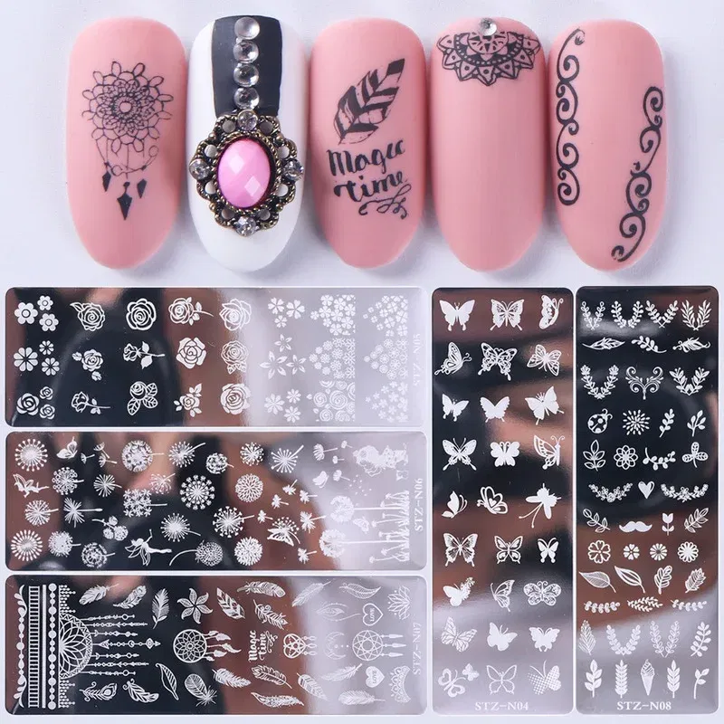 Color: green - 12Designs Retro Flower Butterfly Nail Art Templates Stamping Plate Snowflake Animal Lace Stamp Templates Plate Image Decor Tools