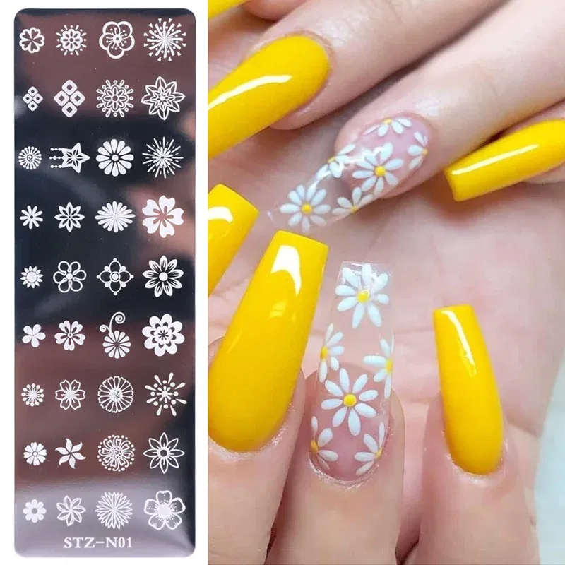 Color: green - 12Designs Retro Flower Butterfly Nail Art Templates Stamping Plate Snowflake Animal Lace Stamp Templates Plate Image Decor Tools