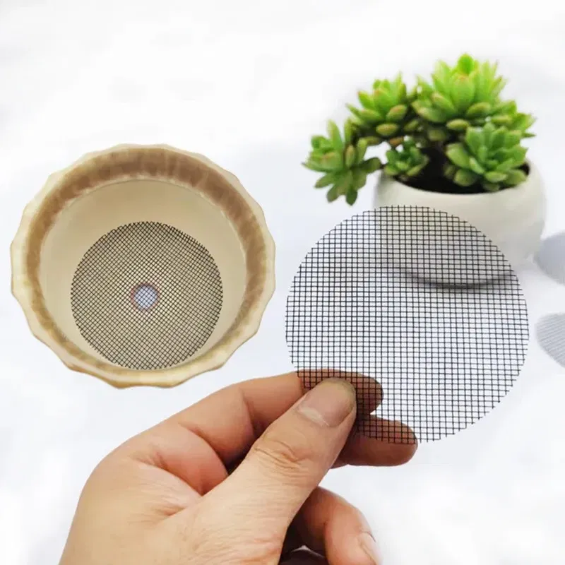 Color: WHITE, Sheet Size: S - Pot Hole Mesh Pad Mat Grid Round Drainage Hole Screen for Pot Bottom Prevent Soil Loss Anti Bonsai Flower Plant Gardening Tools