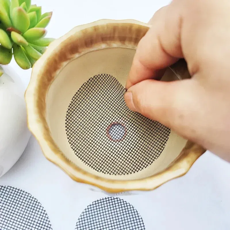 Color: WHITE, Sheet Size: S - Pot Hole Mesh Pad Mat Grid Round Drainage Hole Screen for Pot Bottom Prevent Soil Loss Anti Bonsai Flower Plant Gardening Tools